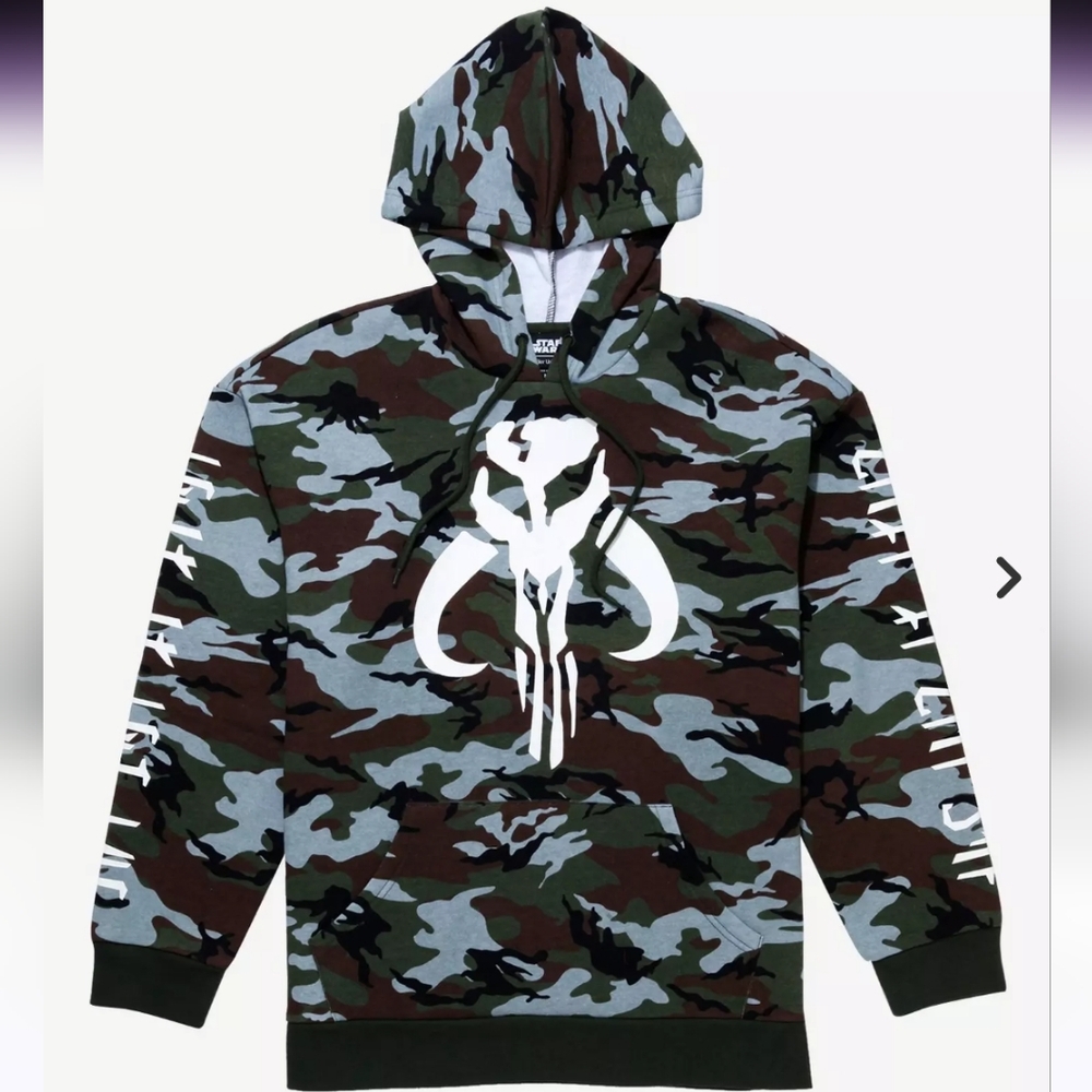 Star Wars Mandalorian Camo Hoodie  Green and Brown Sweatshirt Size L *